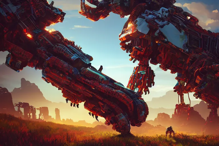 Image similar to scorcher machine mecanical creature robot of horizon forbidden west horizon zero dawn radiating a glowing aura global illumination ray tracing hdr fanart arstation by ian pesty and alena aenami artworks in 4 k