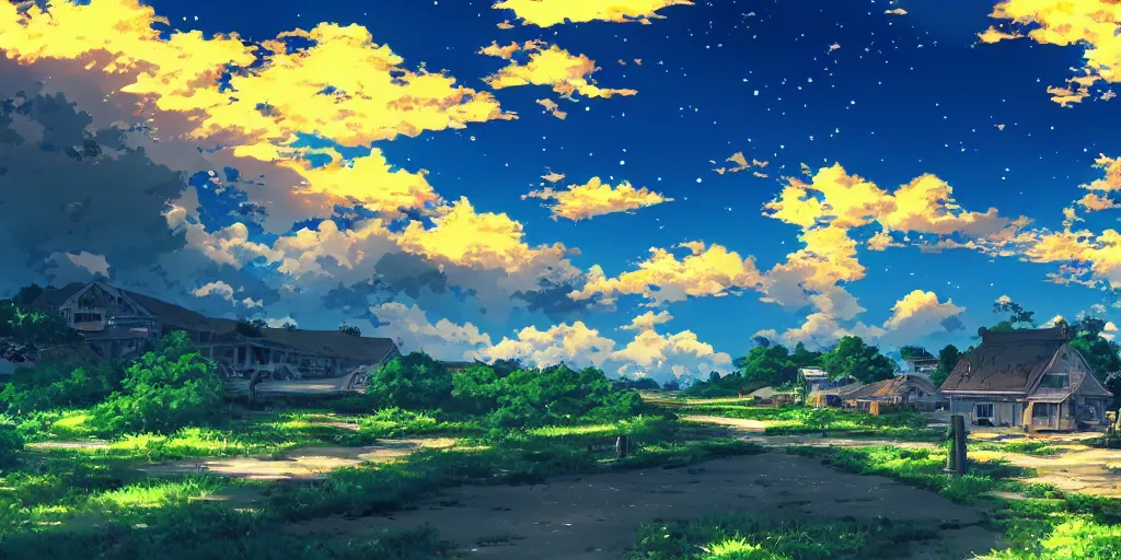 Image similar to beautiful hd anime landscape, nigth, wallpaper, blue sky