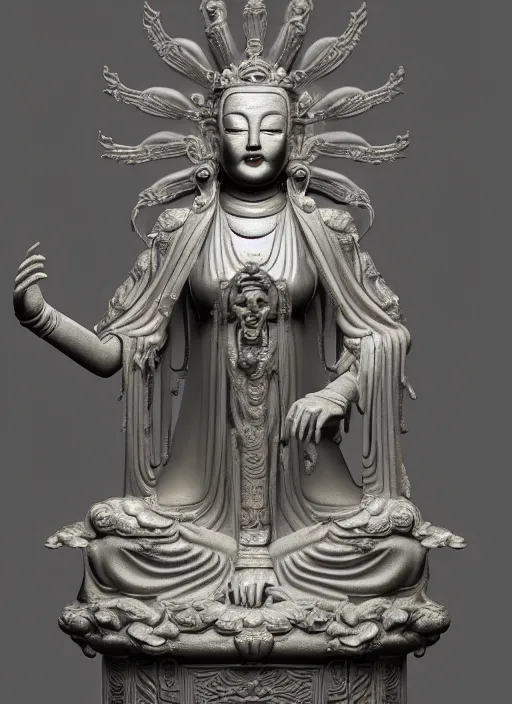 Image similar to a art deco sculpture statue of full body guanyin, intricate complexity,, statue by jane hamilton, ruan jia, character concept, radiant light,, frostbite 3 engine, cryengine, dof, trending on artstation, digital art, fantasy detailed abackground