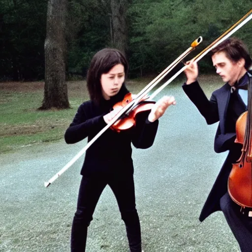 Image similar to live action of the devil having a violin duel with Johnny in Georgia