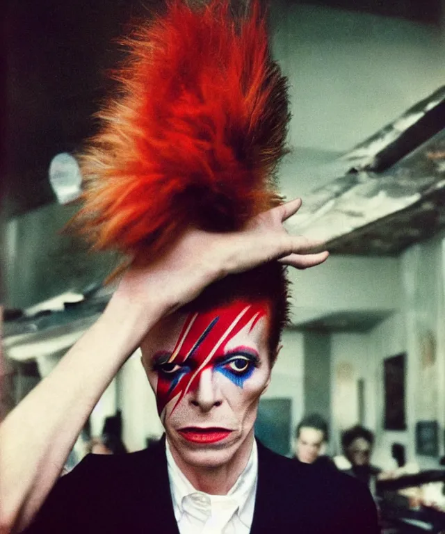 Image similar to a color photograph of david bowie, by nan goldin, intense, bold, exaggerated, overblown, hyperrealistic, ultra sharp, extra details, ultra high quality, trending on pinteresst
