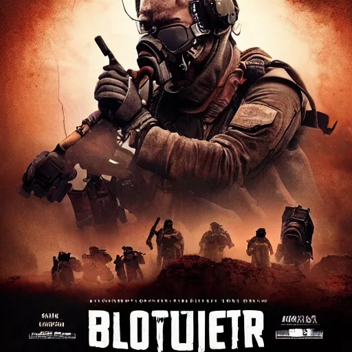 Image similar to cinema poster of blockbuster, 8k, post apocalypse, war themed, concept art, smooth, highly detailed, cinematic lighting, epic, sharp focus