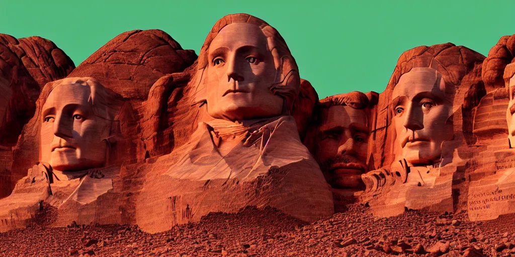 Image similar to statues of queens and empresses carved into a red mountain range on mars, sci - fi, landscape, mount rushmore