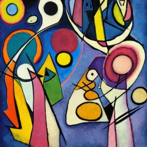 Image similar to a abstract painting coven of witches by kandinsky