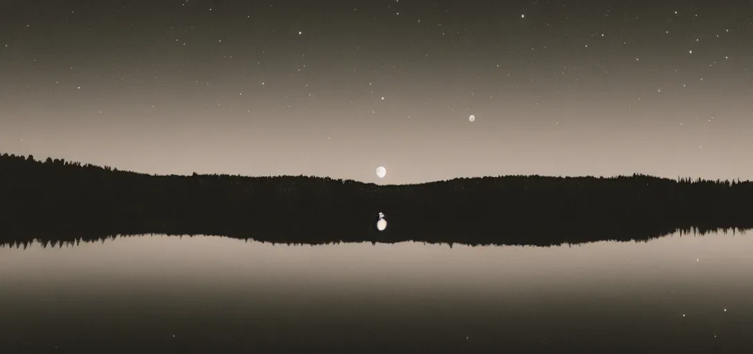 Image similar to lake in a totally dark place with a moon