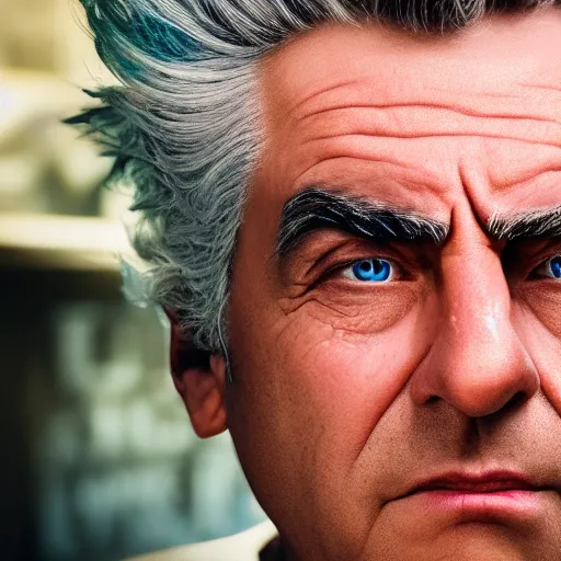 Image similar to rick sanchez closeup photograph dslr photorealistic, studio lighting, ektachrome, detailed, intricate, face detail, perfect face, fine detailes, realistic shaded, fine - face, pretty face