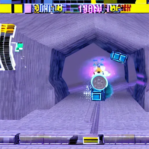 Prompt: ice cavern in a screenshot from sonic adventure 2 on the dreamcast