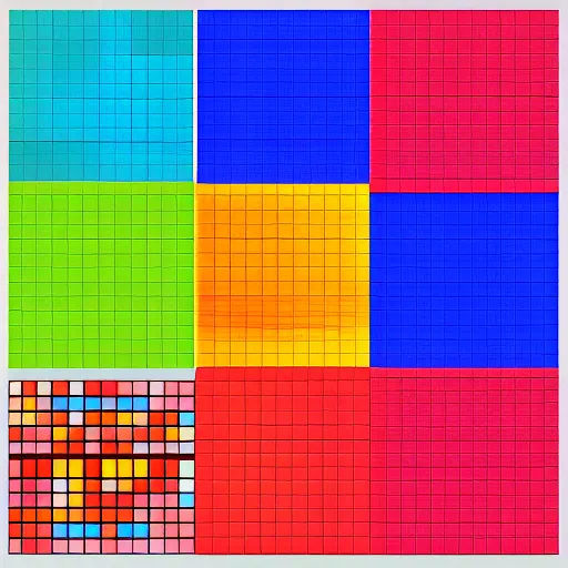 Image similar to an abstract picture a 64 coloured squares arranged in a 8x8 grid, ellsworth kelly, artstation