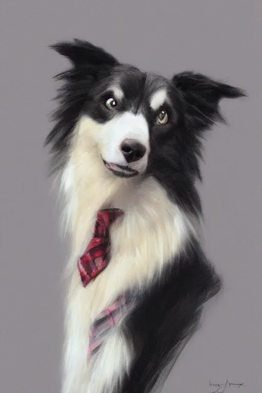 Image similar to a portrait of a cute male anthro border collie fursona wearing a suit. by henry asencio, jon foster, and ross tran. detailed, furry, glamor pose, aesthetic, beautiful, trending on artstation