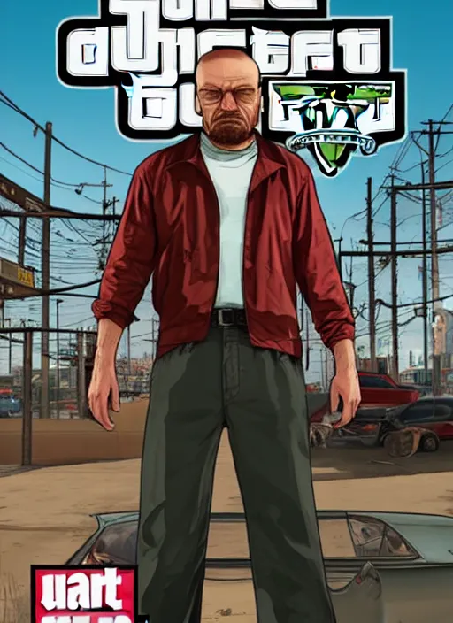 Image similar to gta 5 game poster showing walter white holding prison bars
