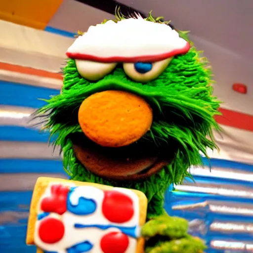 Prompt: Oscar the grouch eating cookies
