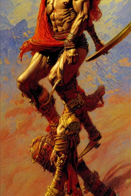 Prompt: warrior, male, character design, painting by jean giraud, gaston bussiere