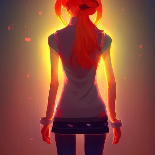 Image similar to skill magic deepdream guard girl from the back radiating a glowing aura stuff loot legends video game artstation lois van baarle, ilya kuvshinov, rossdraws,