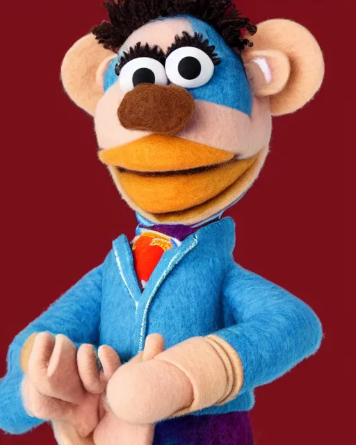 Image similar to twitch streamer adin ross as a muppet. highly detailed felt. hyper real photo. 4 k.