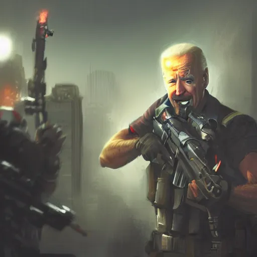 Image similar to joe biden as an evil terrorist, dramatic lighting, cinematic, establishing shot, extremly high detail, photorealistic, cinematic lighting, artstation, style by James Gurney