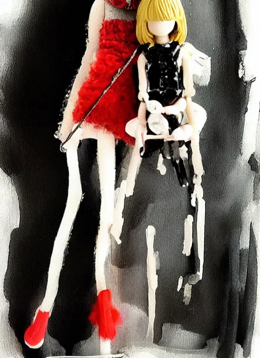 Prompt: a toy figure on a fashion girl by Ashley Wood,