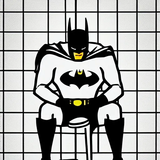 Prompt: low dutch angle shot of batman sitting on a toilet with pants down, tiny room with dirty wall tiles, comic digital art, by tony daniel, super detailed, 4 k, artistic