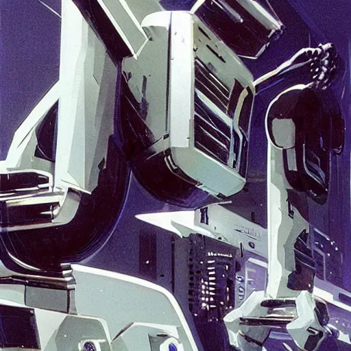 Prompt: beautiful robot destroys himself by exploding his battery. concept art for sci fi robots movie. by syd mead, 1 9 7 4