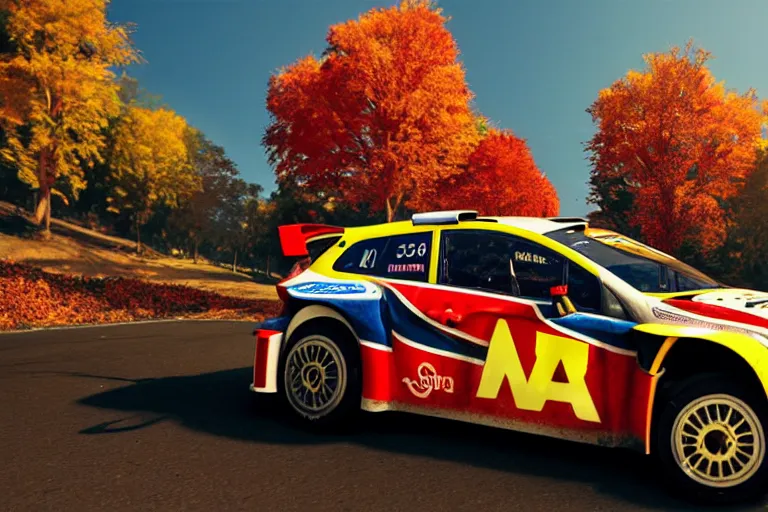 Prompt: wrc rally car stylized, design 3 d max vray maya pixar unreal 5, hyperrealistic, octane render, dynamic lighting, intricate detail, harvest fall vibrancy, cinematic beeple, by thomas kinkade global illumination ray tracing hdr, art gta 5 cover, official fanart behance hd artstation by jesper ejsing, by rhads, makoto shinkai