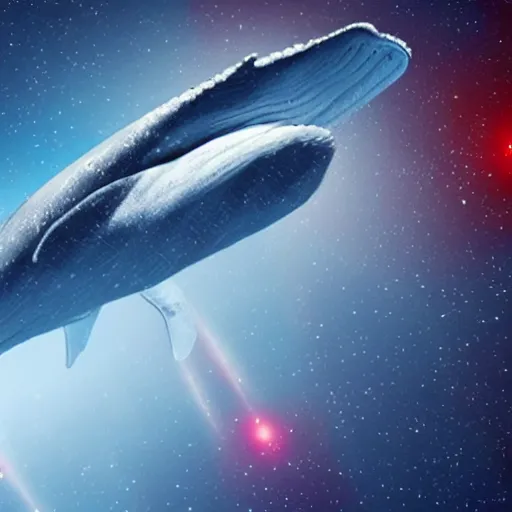 Image similar to whale spaceship flying near a red dwarf star