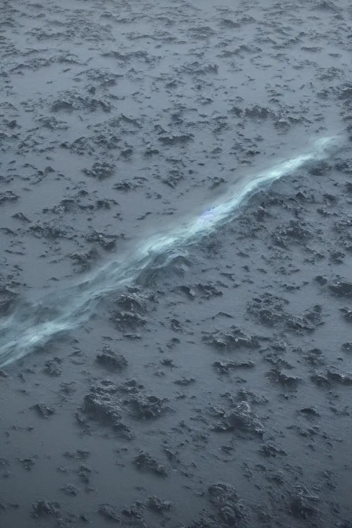 Image similar to drone photo of river delta and tsunami waves by hiroshi yoshida, roger deakins, turner, rothko, full height fluid simulation in houdini, distant mountain range, hyperrealism, moorland, matte painting, prometheus, unknown pleasures, graphic design, trending on artstation, 8 k very hight detail, concept art, rendered in octane