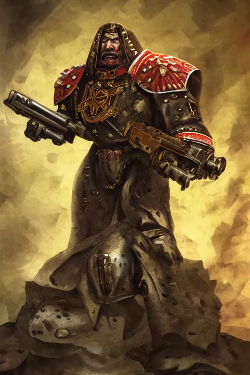 Prompt: Joseph Stalin of USSR, warhammer 40k , concept art, ornate, digital art, illustration, artstation, full body, muscular, brutal, virile, masculine, military, warhammer chaos