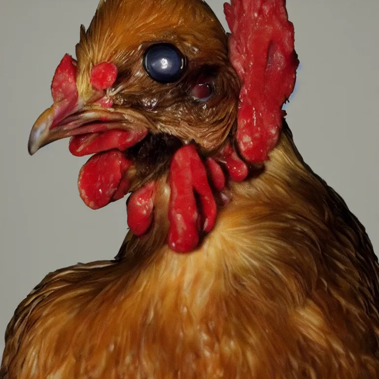 Image similar to chicken headed human, mugshot