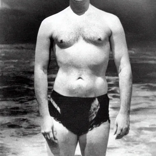 Image similar to donald trump wearing a bathing suit, 1 9 2 0 s