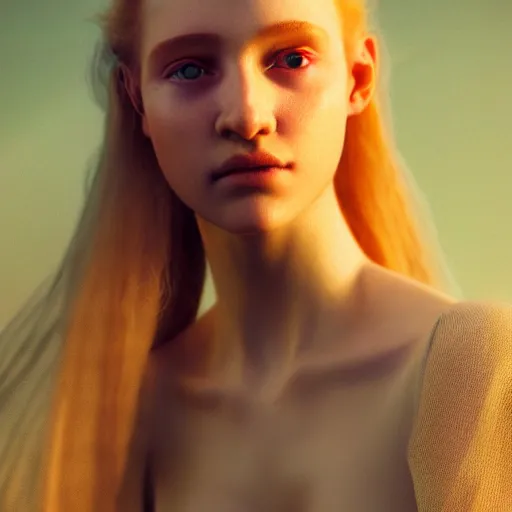 Image similar to photographic portrait of a stunningly beautiful english renaissance female in soft dreamy light at sunset, beside the river, soft focus, contemporary fashion shoot, in a denis villeneuve and tim burton movie, by edward robert hughes, annie leibovitz and steve mccurry, david lazar, jimmy nelsson, extremely detailed, breathtaking, hyperrealistic, perfect face, octane render