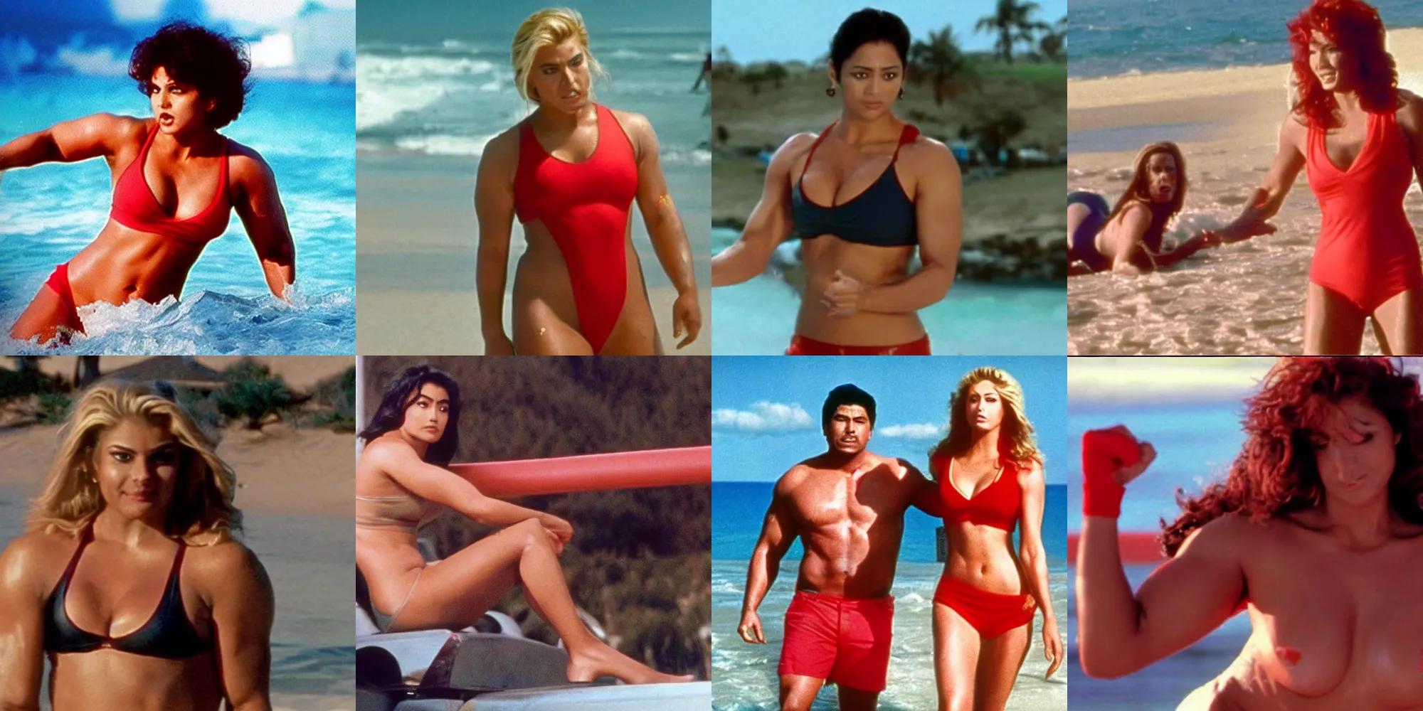 Prompt: a film still of wwe's sunny in baywatch