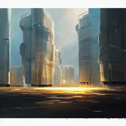 Prompt: a land scape with a skycraper biopunck architecture painting by sparth artist trending on artstation ,digital 2d