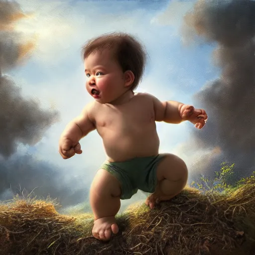 Image similar to a baby hulk leaving the nest to fly for the first time, oil on canvas, portrait, intricate, 8k highly professionally detailed, HDR, CGsociety