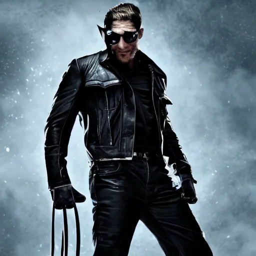 Image similar to Tom Hardy as wolverine in Black Damaged leather suit Digital art 4K quality