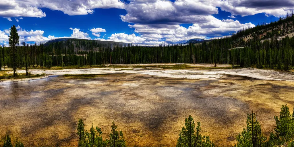 Prompt: wallpaper image of a landscape in yellowstone national park realistic photography