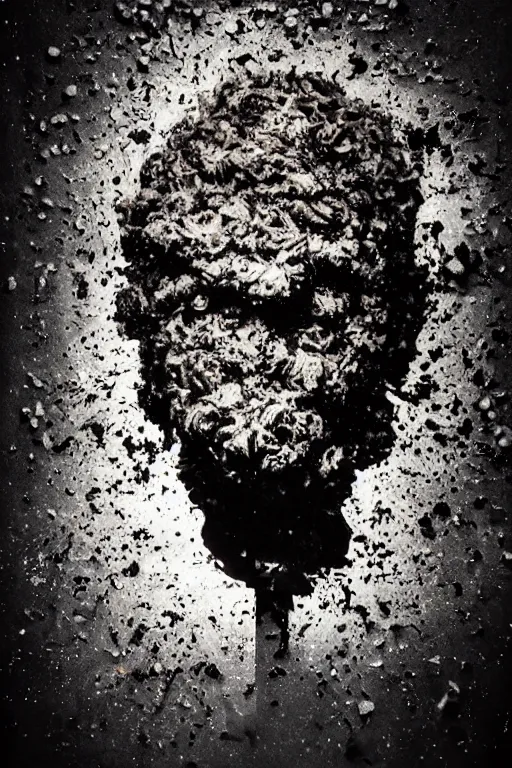 Image similar to a dark high quality studio portrait of an exploding human head made from antique newspaper, intricate, morbid, dark cinematic lighting, surreal photography, style by ashley wood