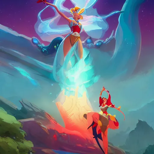 Image similar to hero world she - ra : princess of power, behance hd by jesper ejsing, by rhads, makoto shinkai and lois van baarle, ilya kuvshinov, rossdraws global illumination