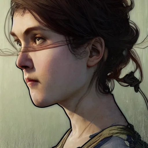 Image similar to Sarah from TLOU, highly detailed, digital painting, artstation, concept art, smooth, sharp focus, illustration, ArtStation, art by artgerm and greg rutkowski and alphonse mucha and J. C. Leyendecker and Edmund Blair Leighton and Katsuhiro Otomo and Geof Darrow and Phil hale and Ashley wood and Ilya repin and Charlie Bowater