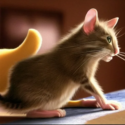 Image similar to tom and jerry as a real cat and mouse, very very realistic, 4 k, detailed