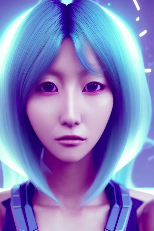 Prompt: portrait of a sci fi woman with mecha implants with flowing long pastel colored realistic hair like from a shampoo commercial side profile with hair flip, momo from twice, by wlop, artgerm, yasutomo oka, yuumei, rendered in redshift octane, digital art dynamic dramatic lighting, bokeh, imagine fx,