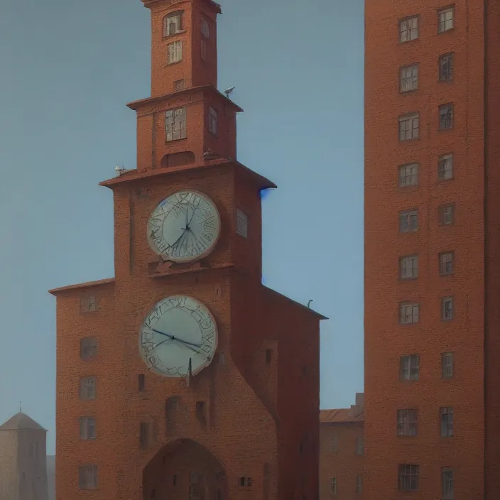 Image similar to a beautiful painting of a clock tower by zdzisław beksinski, rene magritte, greg rutkowski, in style of digital art. hyper detailed. octane render. maya. ray tracing. trending on artstation