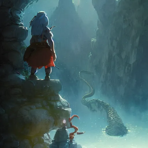 Image similar to a dwarf and a dragon drinking a beer | fantasy art | gapmoe kuudere moody lighting stunning bokeh highlights sharp contrast | trending pixiv fanbox | by greg rutkowski makoto shinkai takashi takeuchi studio ghibli