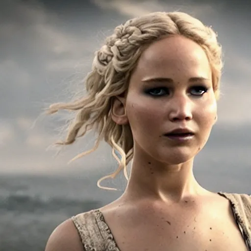 Prompt: Jennifer Lawrence as khaleesi, Cinematic still