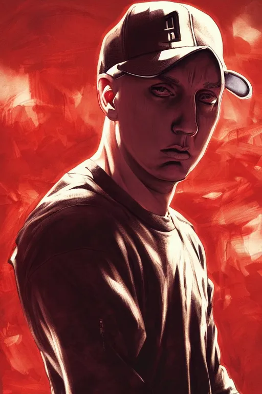 Prompt: eminem, manga cover art, detailed color portrait, artstation trending, 8 k, greg rutkowski