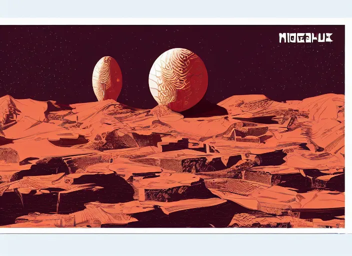 Image similar to martian architecture by moebius, vector art, cyberpunk, soviet poster