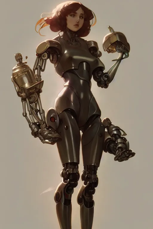 Image similar to a full body character design by artgerm, cushart krenz, greg rutkowski and alphonse mucha. cute robot girl symmetrical background, face sharp edges. ultra clear detailed. 8 k. ultra detailed, elegant, intricate, octane render.