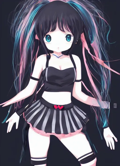 Image similar to kerli koiv as anime girl, kerli koiv as anime girl, gothic mini skirt and crop top, vector art, matte painting, digital art, concept art, artgerm,, rule of 3 rds,