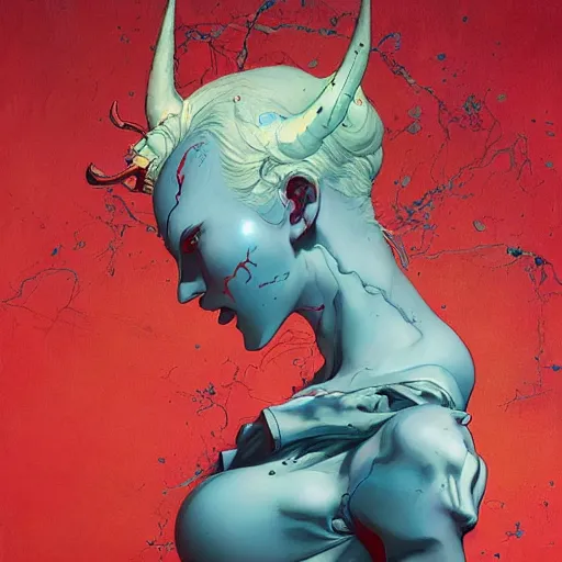 Image similar to prompt : woman devil soft light painted by james jean and katsuhiro otomo and erik jones, inspired by akira anime, smooth face feature, intricate oil painting, high detail illustration, sharp high detail, manga and anime 1 9 9 9