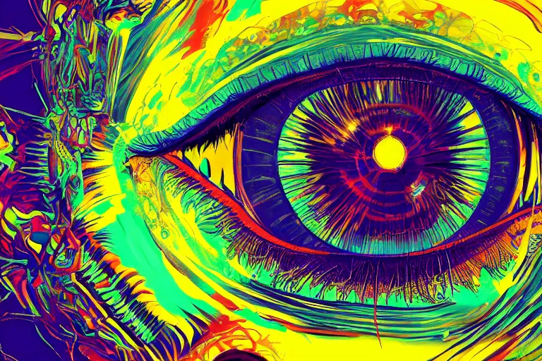 Prompt: eyes, psychedelic art, artist interpretation, psychedelic interpretation, cgsociety contest winner, golden ratio, centered, hallucinatory art, artstation hd, 4 k