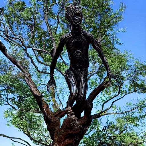 Prompt: a human man statue stuck in a cosmic tree, a sense of awe, amazement, monogon, plasma display, wooden, silver, mercury, damascus, armature wire, multiscopy, morph, in a symbolic and meaningful style, insanely detailed and intricate, hypermaximalist, elegant, ornate, hyper realistic, super detailed,