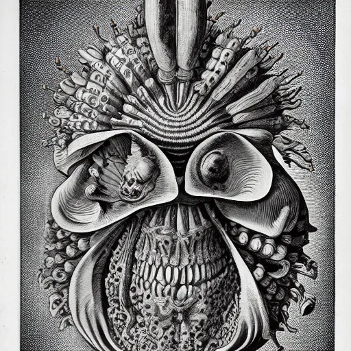 Image similar to bizarre bestiary of repressed unconscious emotional monsters and creatures, illustrated by Ernst Haeckel and Robert Fludd